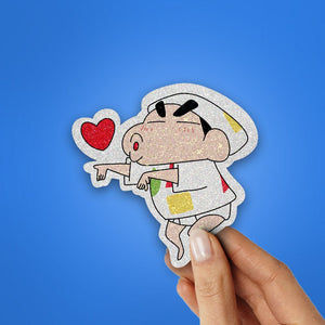 Crayon - Shin Glitter Sticker waterproof vinyl decal for laptop, bike, car & bottle