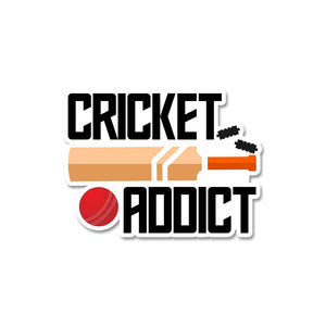 Cricket Addict Sticker waterproof vinyl decal for laptop, bike, car & bottle