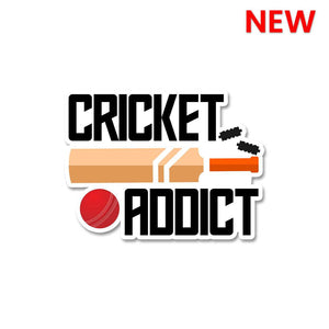 Cricket Addict Sticker waterproof vinyl decal for laptop, bike, car & bottle