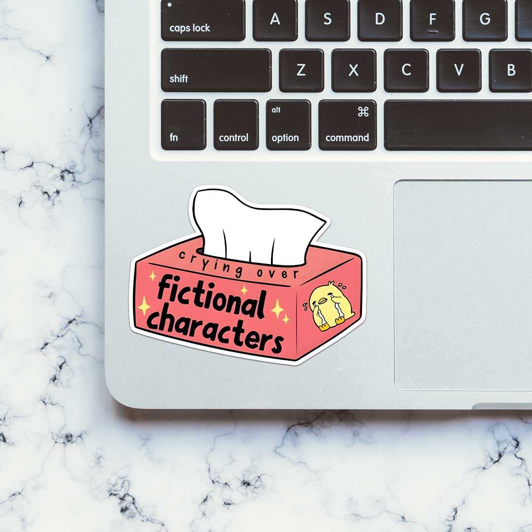Crying Over Fictional Characters Sticker waterproof vinyl decal for laptop, bike, car & bottle