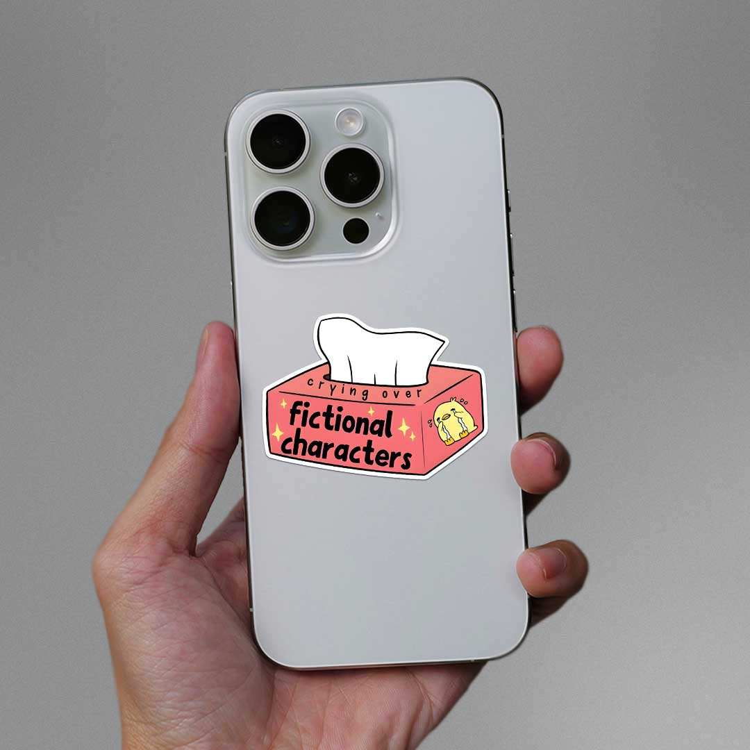 Crying Over Fictional Characters Sticker waterproof vinyl decal for laptop, bike, car & bottle
