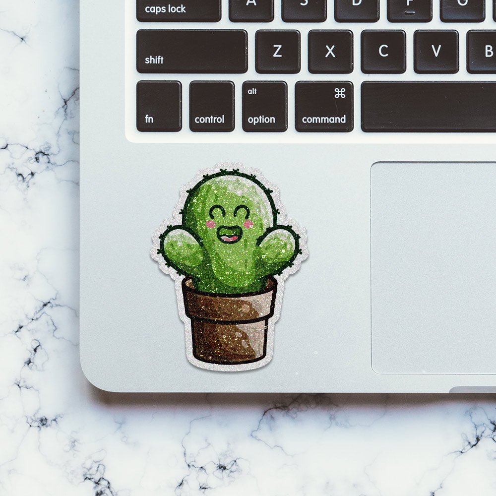 Cute Cactus Glitter Sticker waterproof vinyl decal for laptop, bike, car & bottle