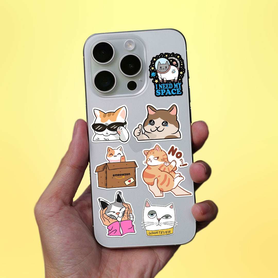 Cute Cat Mini Sticker Sheet waterproof vinyl decal for laptop, bike, car & bottle