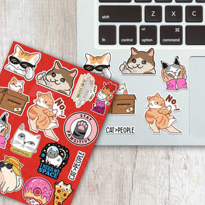 Cute Cat Mini Sticker Sheet waterproof vinyl decal for laptop, bike, car & bottle