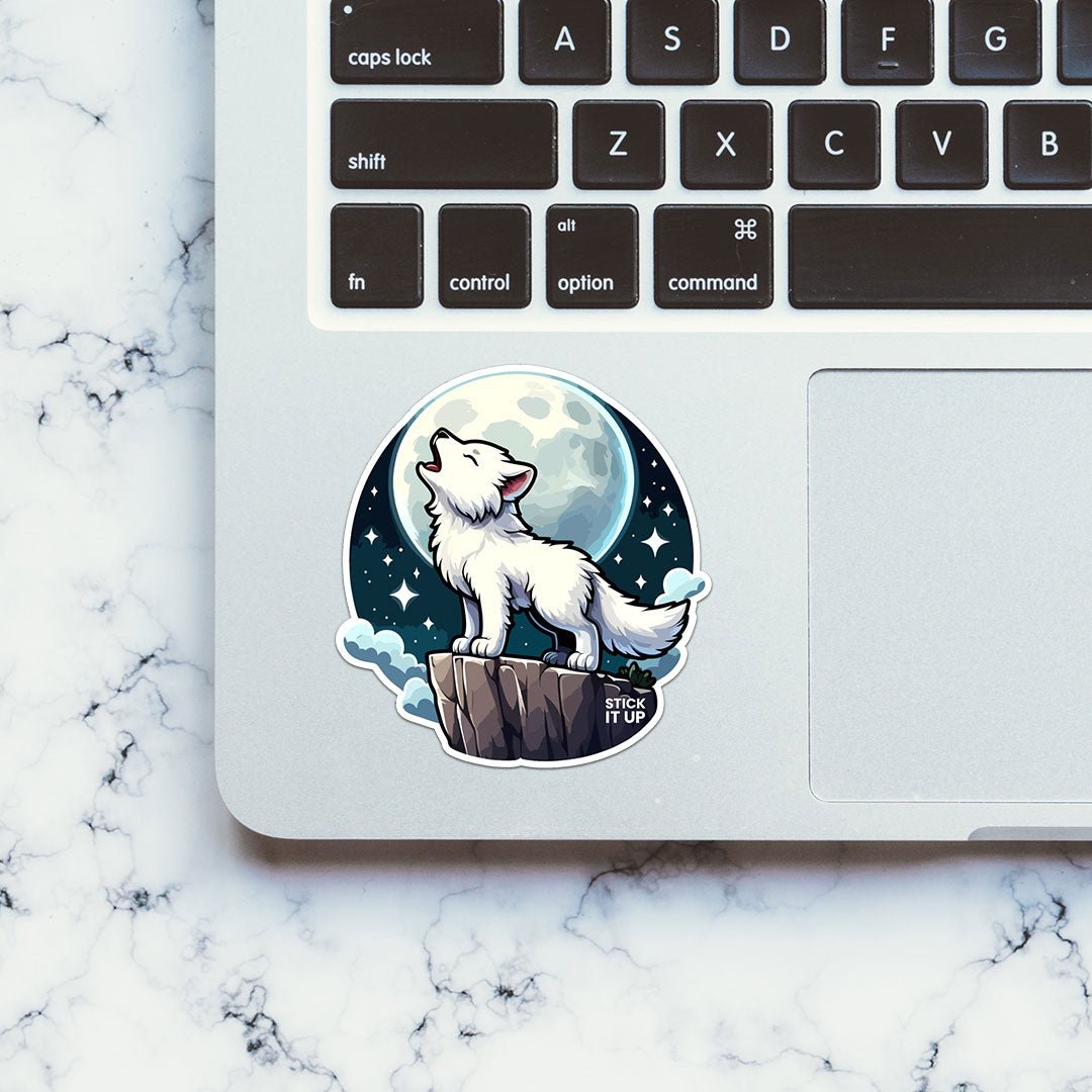 Cute White Wolf Sticker waterproof vinyl decal for laptop, bike, car & bottle