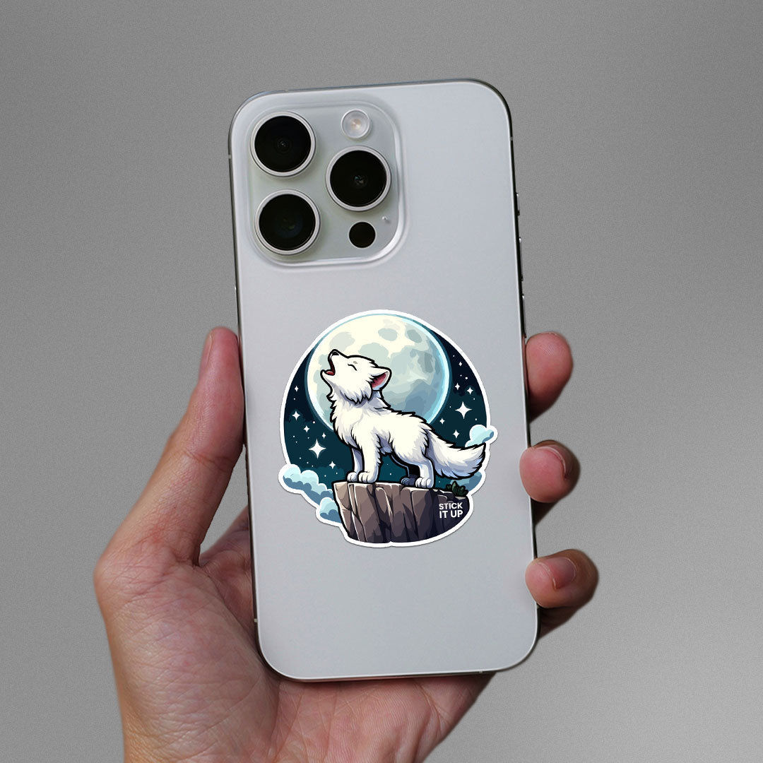 Cute White Wolf Sticker waterproof vinyl decal for laptop, bike, car & bottle