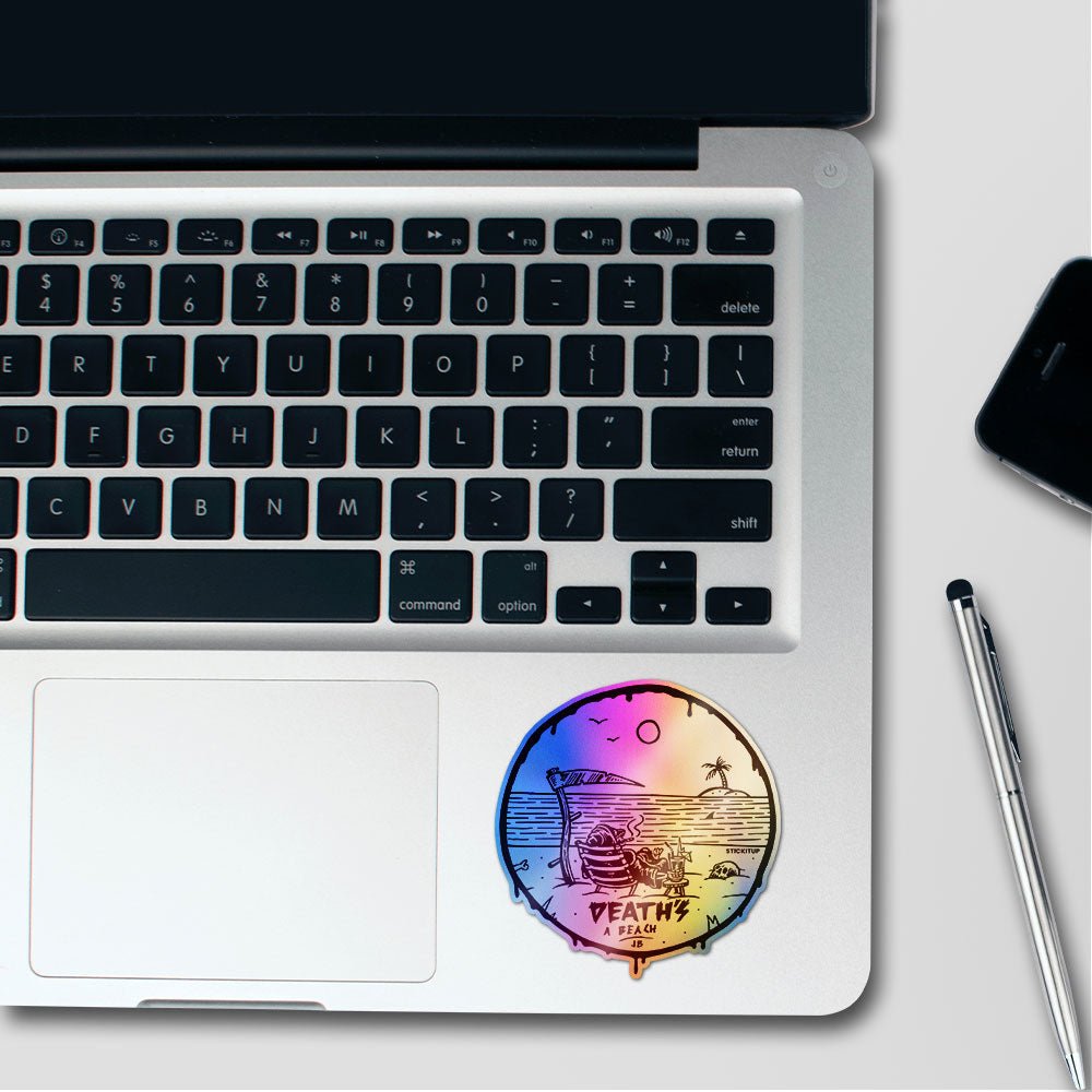 Deaths A Beach Holographic Stickers waterproof vinyl decal for laptop, bike, car & bottle