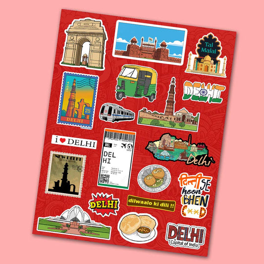 Delhi Sticker Sheet waterproof vinyl decal for laptop, bike, car & bottle