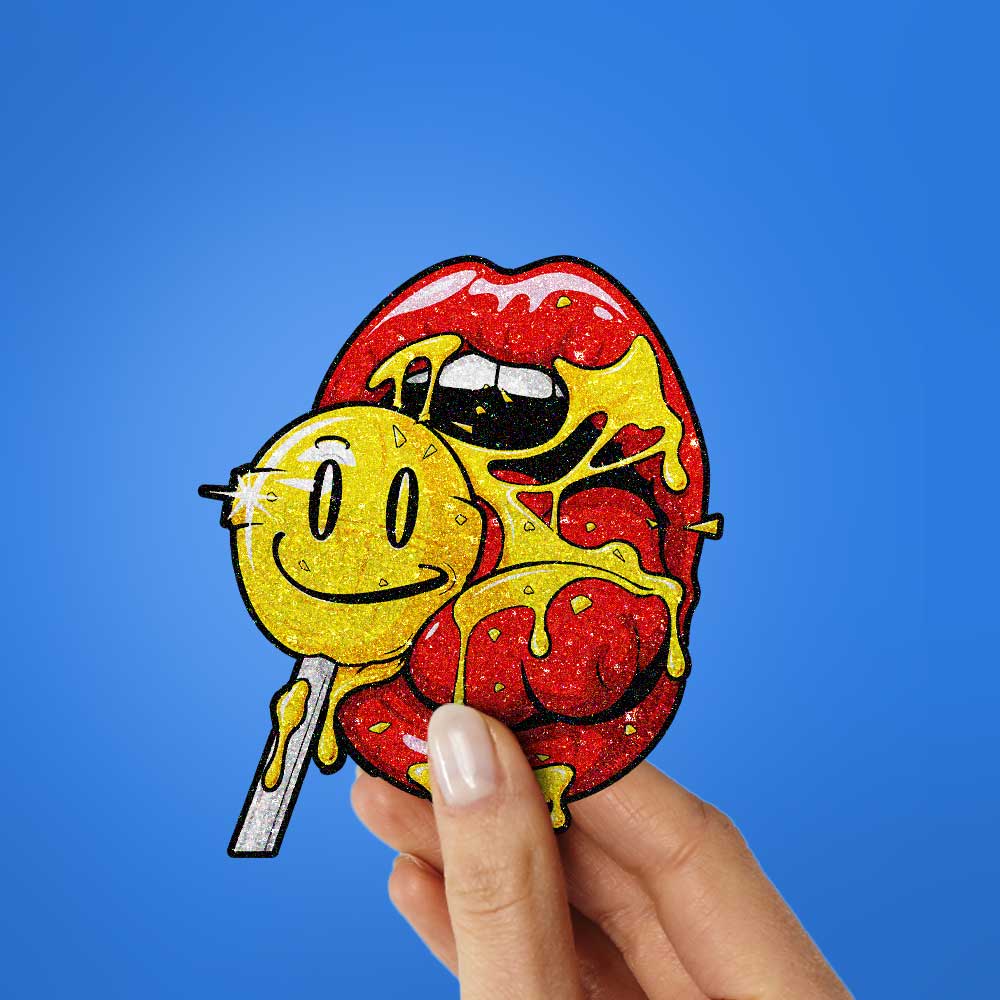Dripping Lips Skull Lollipop Glitter Sticker - Glitter Stickers | STICK IT UP