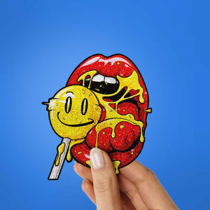 Dripping Lips Skull Lollipop Glitter Sticker - Glitter Stickers | STICK IT UP