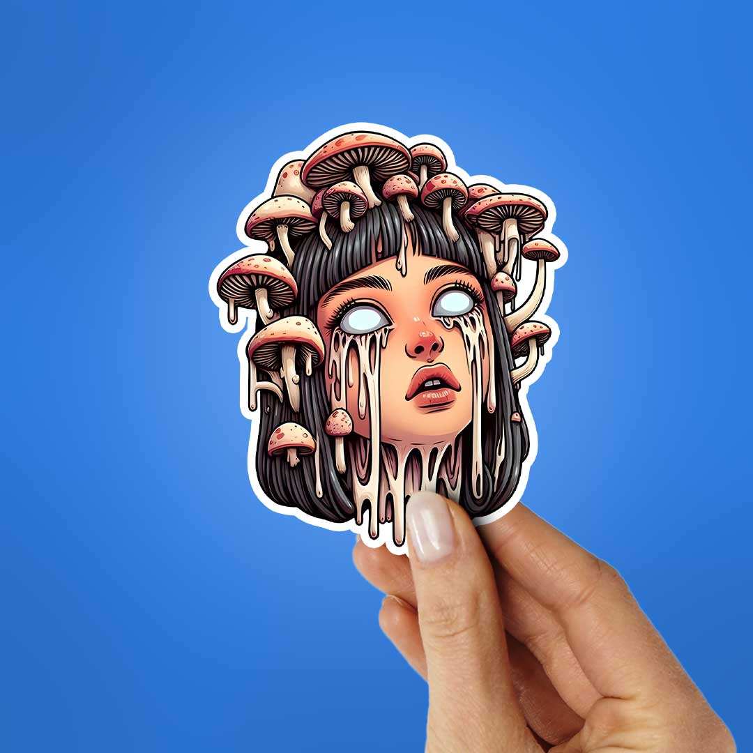 Drippy Mashroom Girl Sticker waterproof vinyl decal for laptop, bike, car & bottle