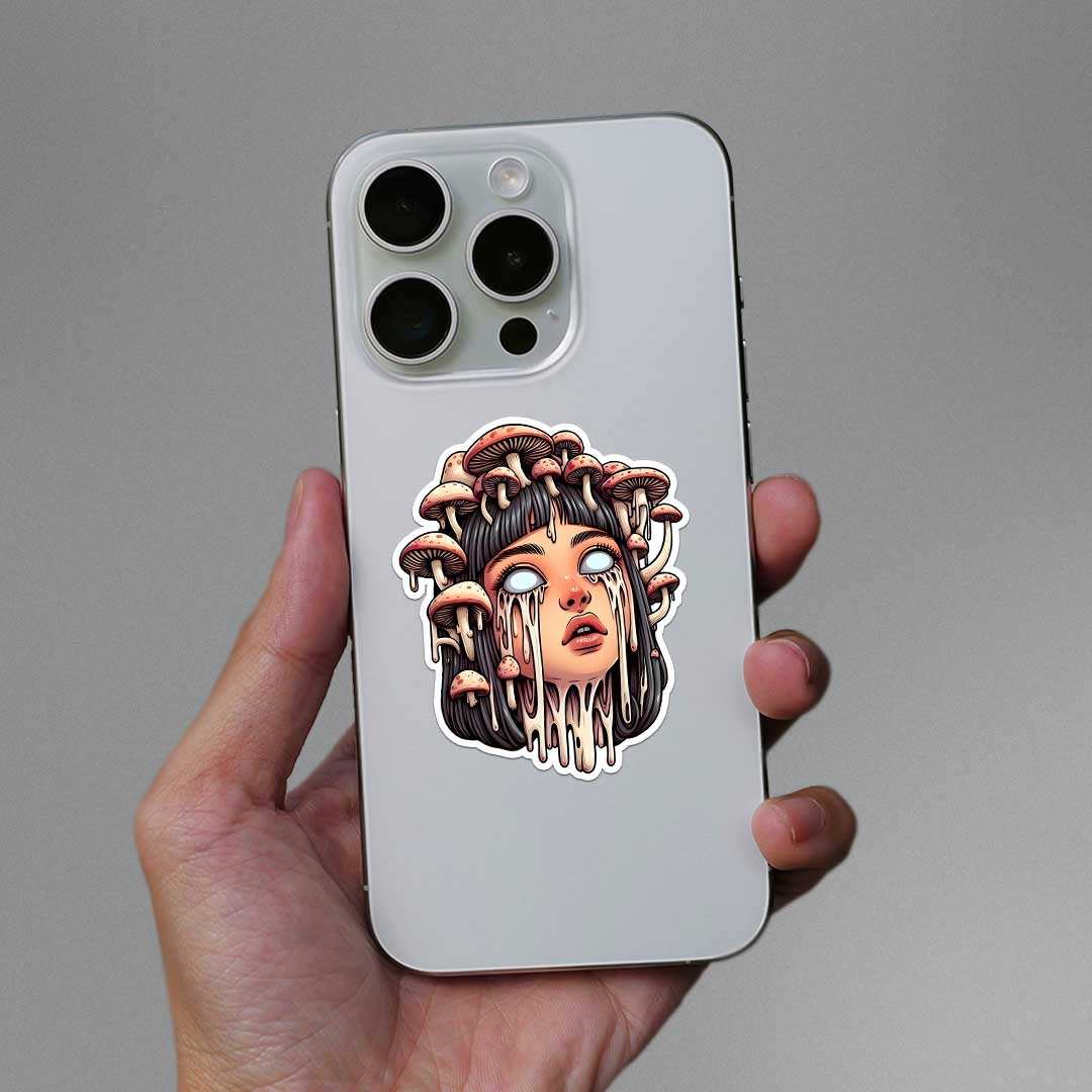 Drippy Mashroom Girl Sticker waterproof vinyl decal for laptop, bike, car & bottle