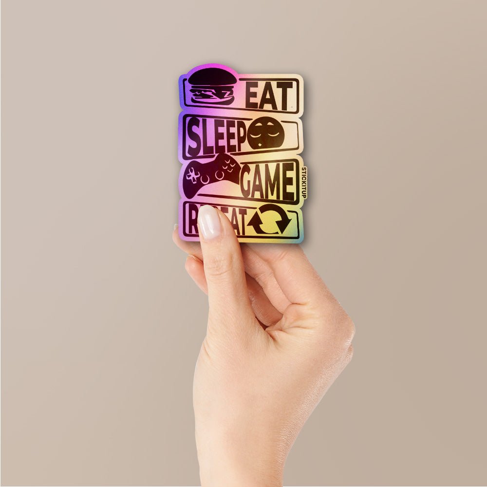 Eat Sleep Game Repeat Holographic Stickers waterproof vinyl decal for laptop, bike, car & bottle