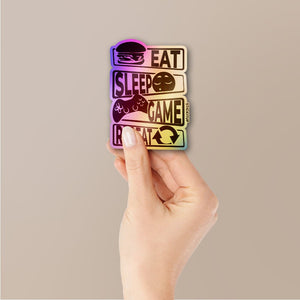 Eat Sleep Game Repeat Holographic Stickers waterproof vinyl decal for laptop, bike, car & bottle