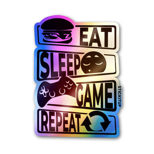 Eat Sleep Game Repeat Holographic Stickers waterproof vinyl decal for laptop, bike, car & bottle