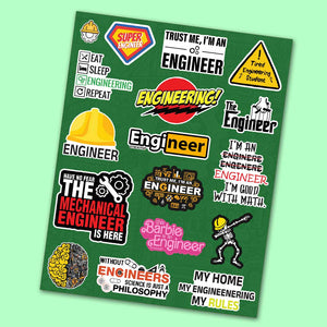 Engineering Sticker Sheet waterproof vinyl decal for laptop, bike, car & bottle