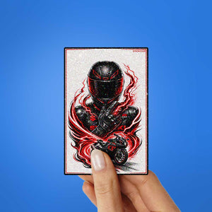 Fiery Flame Moto Rider Glitter Sticker - Glitter Stickers | STICK IT UP