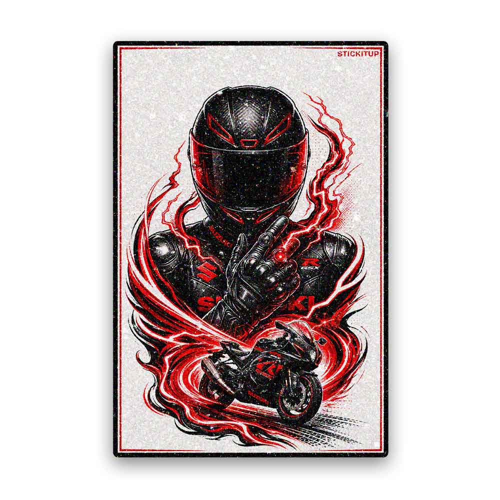 Fiery Flame Moto Rider Glitter Sticker - Glitter Stickers | STICK IT UP