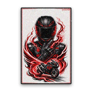 Fiery Flame Moto Rider Glitter Sticker - Glitter Stickers | STICK IT UP