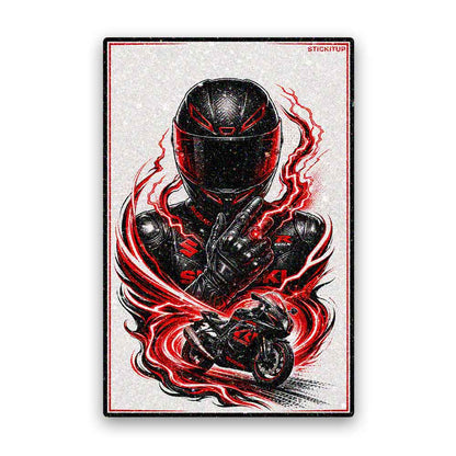 Fiery Flame Moto Rider Glitter Sticker - Glitter Stickers | STICK IT UP