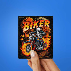 Flaming Skeleton Biker Glitter Sticker - Glitter Stickers | STICK IT UP