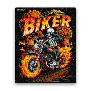 Flaming Skeleton Biker Glitter Sticker - Glitter Stickers | STICK IT UP