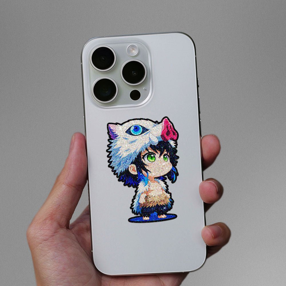 Fluffy White Chibi Warrior Glitter Sticker - Glitter Stickers | STICK IT UP