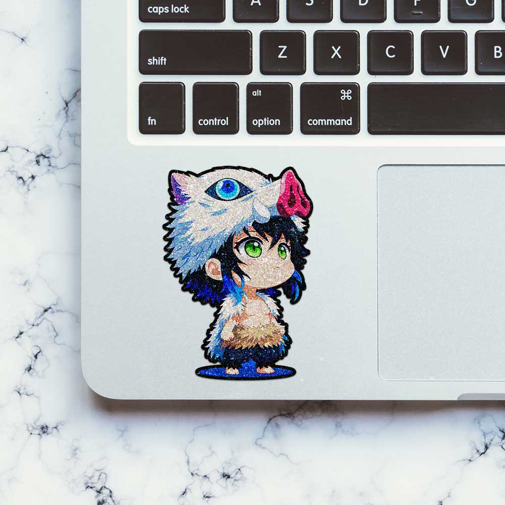 Fluffy White Chibi Warrior Glitter Sticker - Glitter Stickers | STICK IT UP