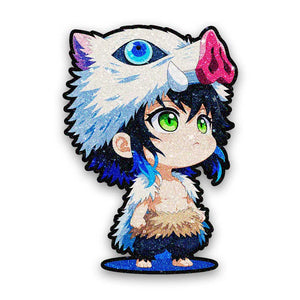 Fluffy White Chibi Warrior Glitter Sticker - Glitter Stickers | STICK IT UP