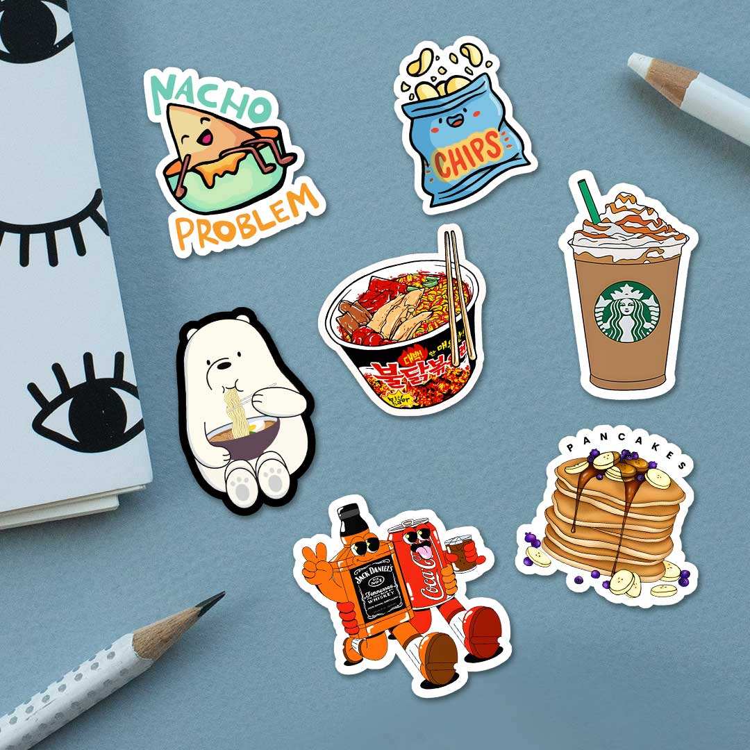 Food Sticker Packs [50 sticker] waterproof vinyl decal for laptop, bike, car & bottle