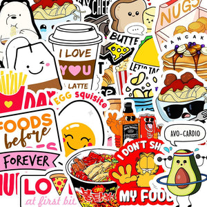 Food Sticker Packs [50 sticker] waterproof vinyl decal for laptop, bike, car & bottle