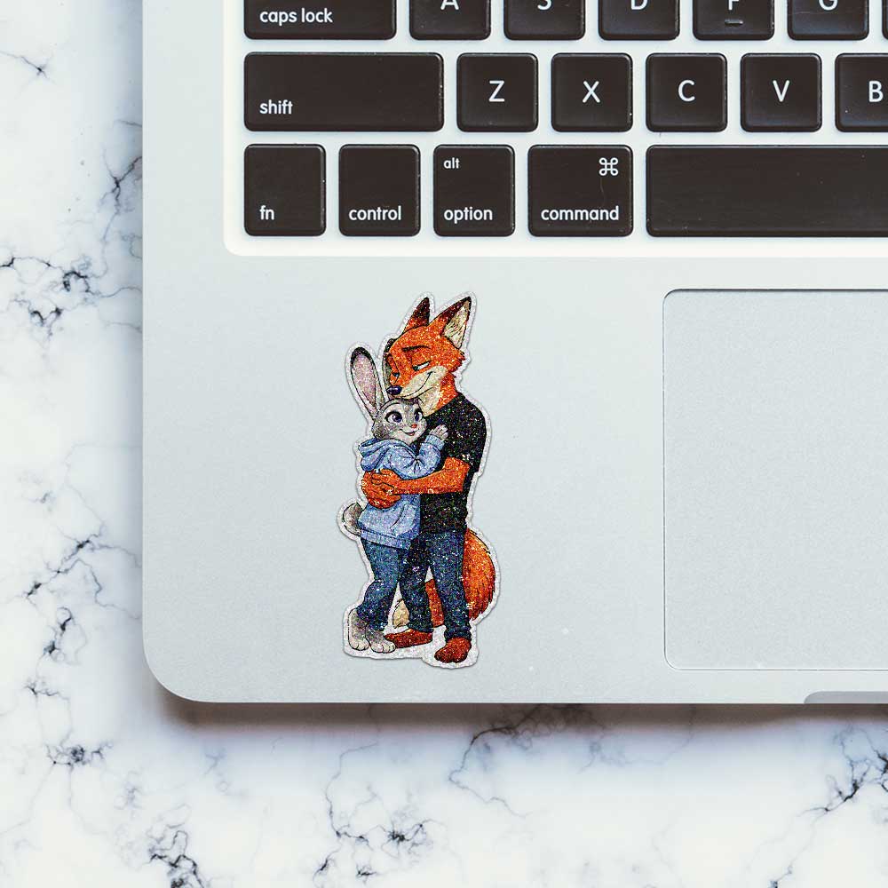 Fox and Bunny Hug Glitter Sticker - Glitter Stickers | STICK IT UP