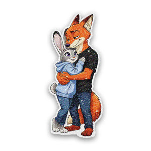 Fox and Bunny Hug Glitter Sticker - Glitter Stickers | STICK IT UP