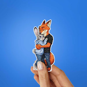 Fox and Bunny Hug Glitter Sticker - Glitter Stickers | STICK IT UP