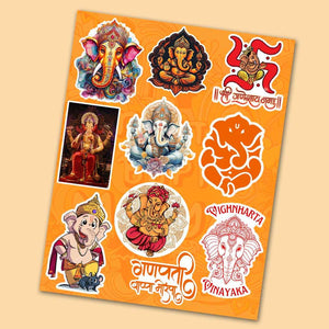 Ganpati Bappa Mini Sticker Sheet waterproof vinyl decal for laptop, bike, car & bottle