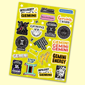 Gemini Mini Stickers Sheet waterproof vinyl decal for laptop, bike, car & bottle