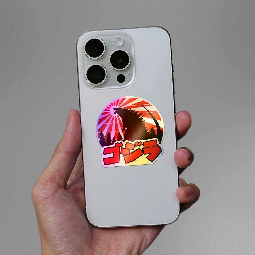 Godzilla Japan Holographic Sticker waterproof vinyl decal for laptop, bike, car & bottle