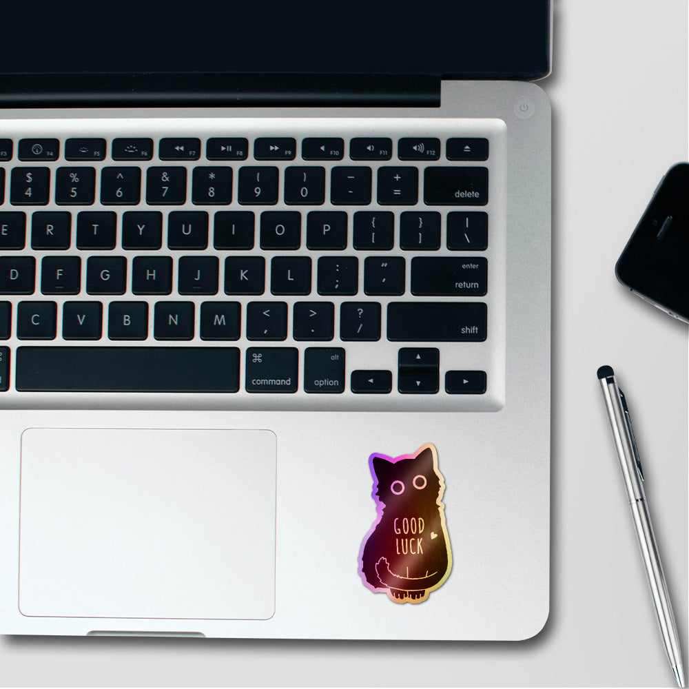 Good Luck Cat Holographic Stickers waterproof vinyl decal for laptop, bike, car & bottle