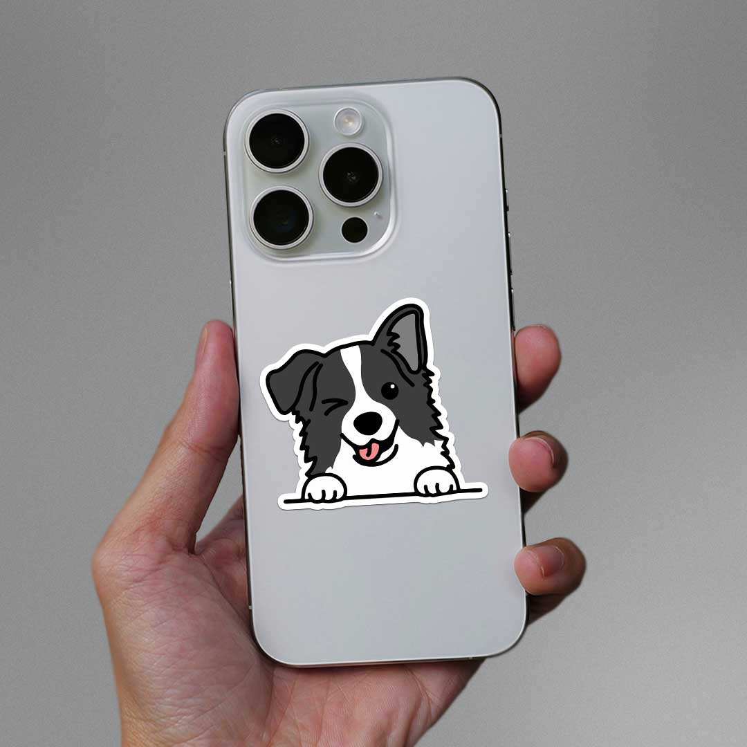 Grey puppy Sticker waterproof vinyl decal for laptop, bike, car & bottle