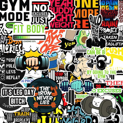 Gym Sticker Packs [50 sticker] waterproof vinyl decal for laptop, bike, car & bottle