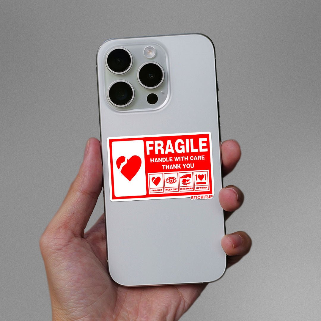 Handle With Care Sticker waterproof vinyl decal for laptop, bike, car & bottle