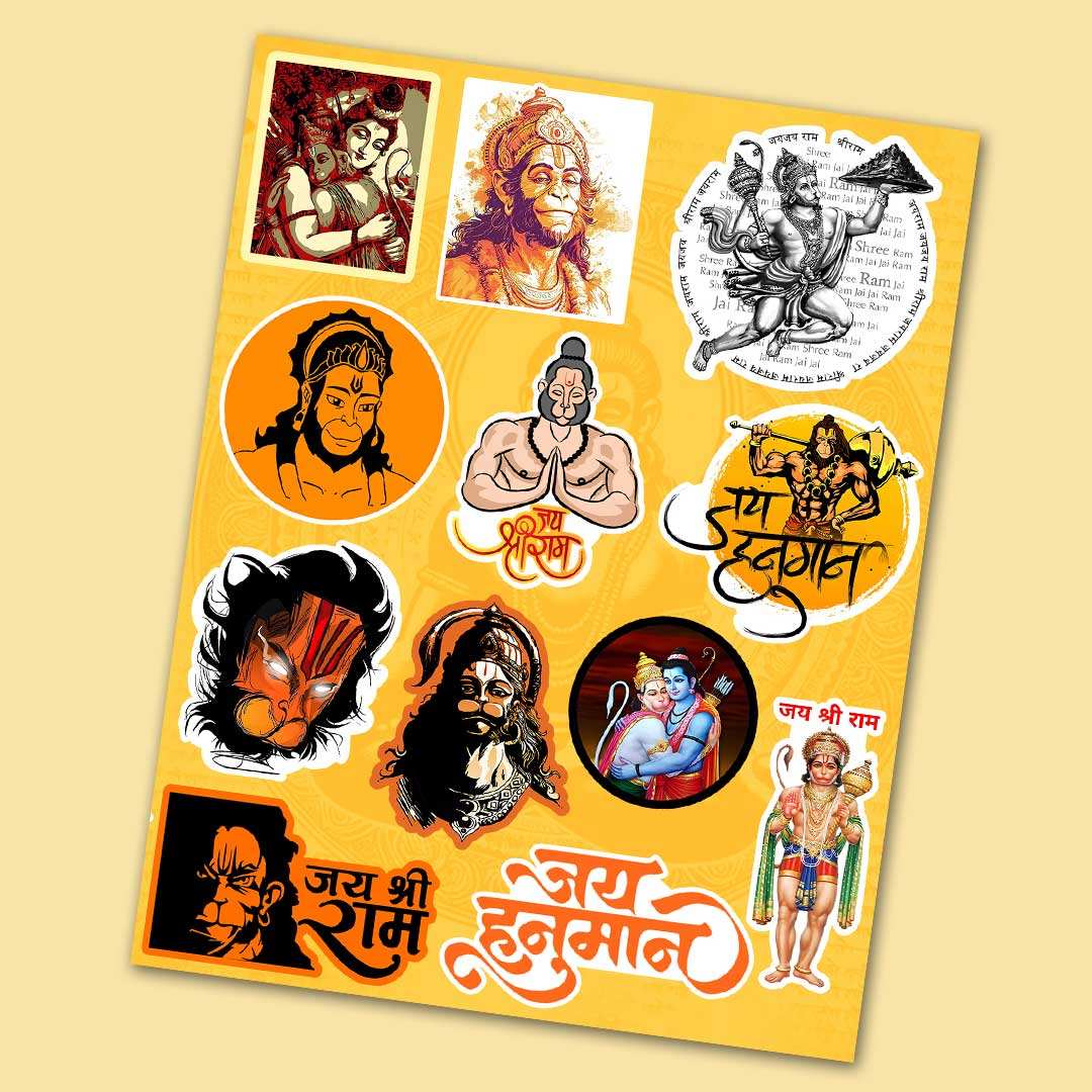 Hanuman Mini Sticker Sheet waterproof vinyl decal for laptop, bike, car & bottle