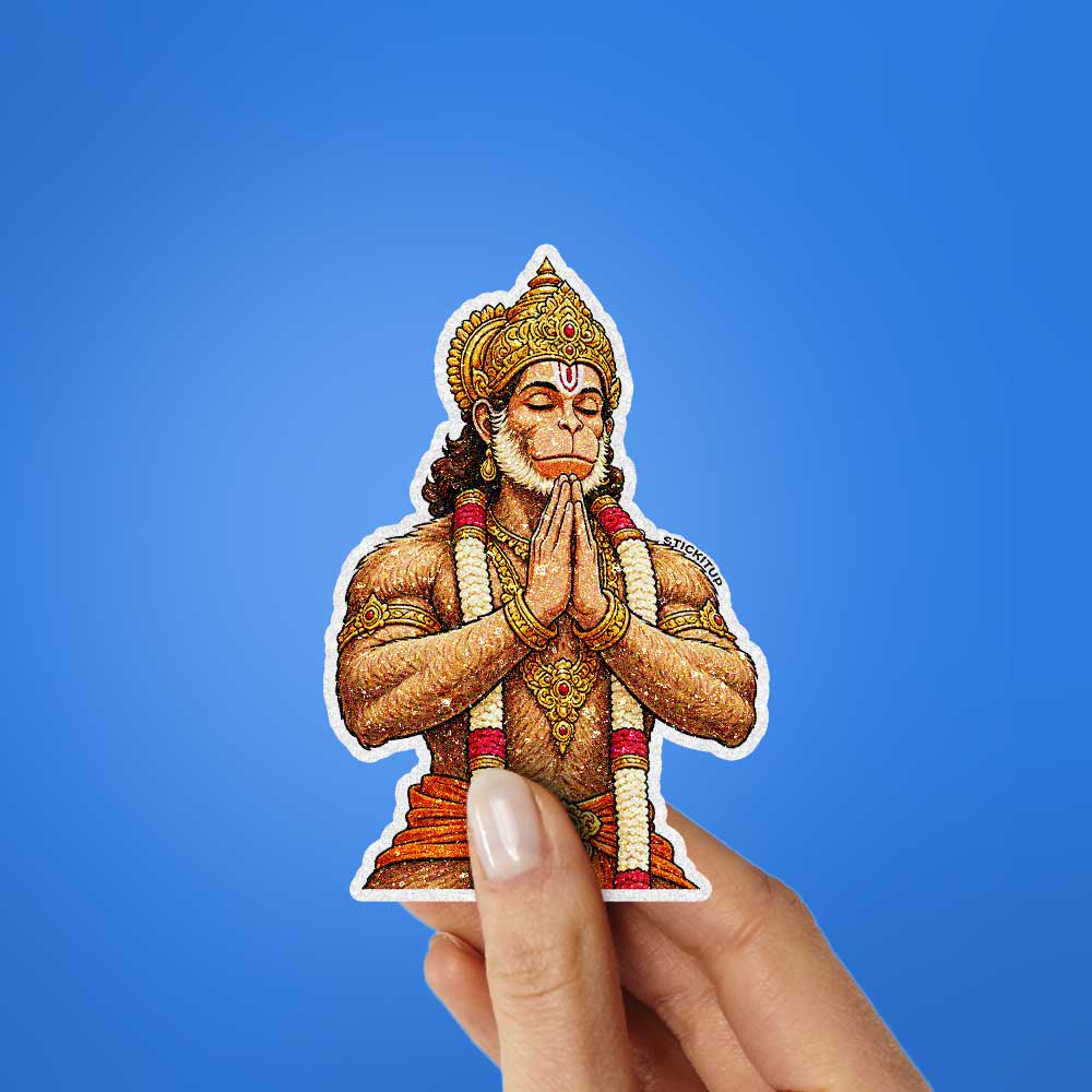 Hanuman With Garlands Glitter Sticker - Glitter Stickers | STICK IT UP