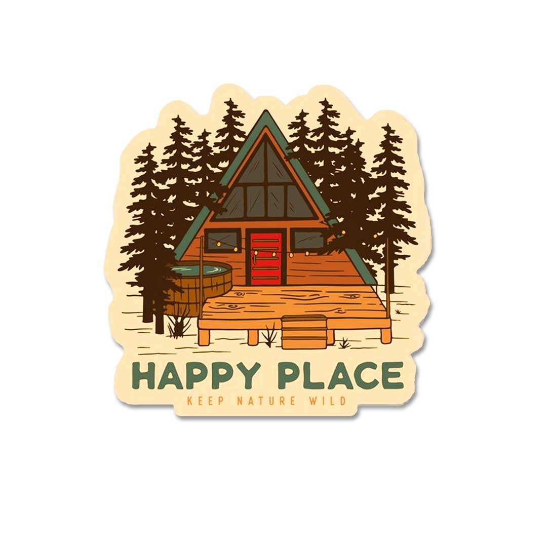 Happy Place Sticker waterproof vinyl decal for laptop, bike, car & bottle