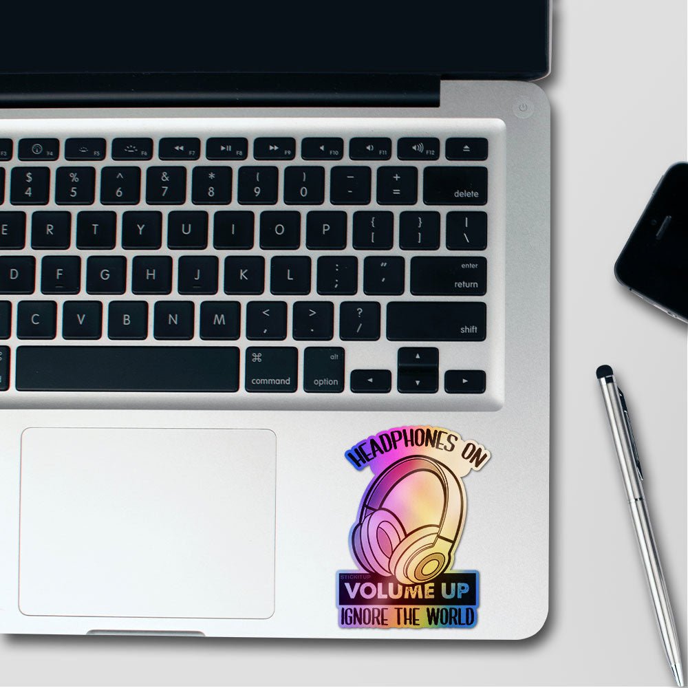 Headphones on Volume Up Holographic Stickers - Holographic stickers | STICK IT UP
