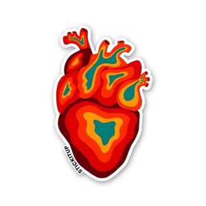 HEART ON FIRE Sticker waterproof vinyl decal for laptop, bike, car & bottle