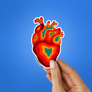 HEART ON FIRE Sticker waterproof vinyl decal for laptop, bike, car & bottle
