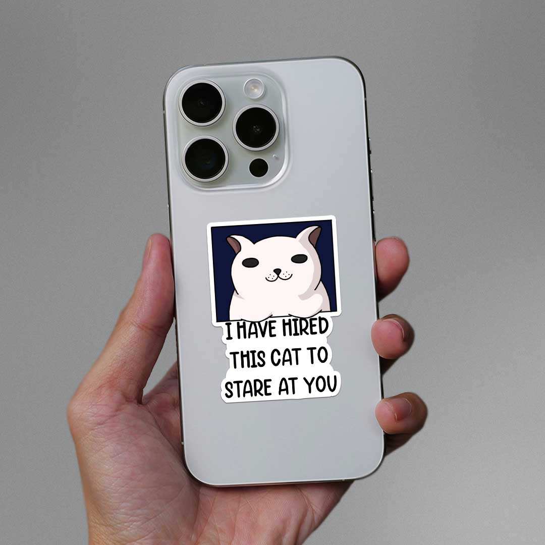 Hired This Cat Sticker waterproof vinyl decal for laptop, bike, car & bottle