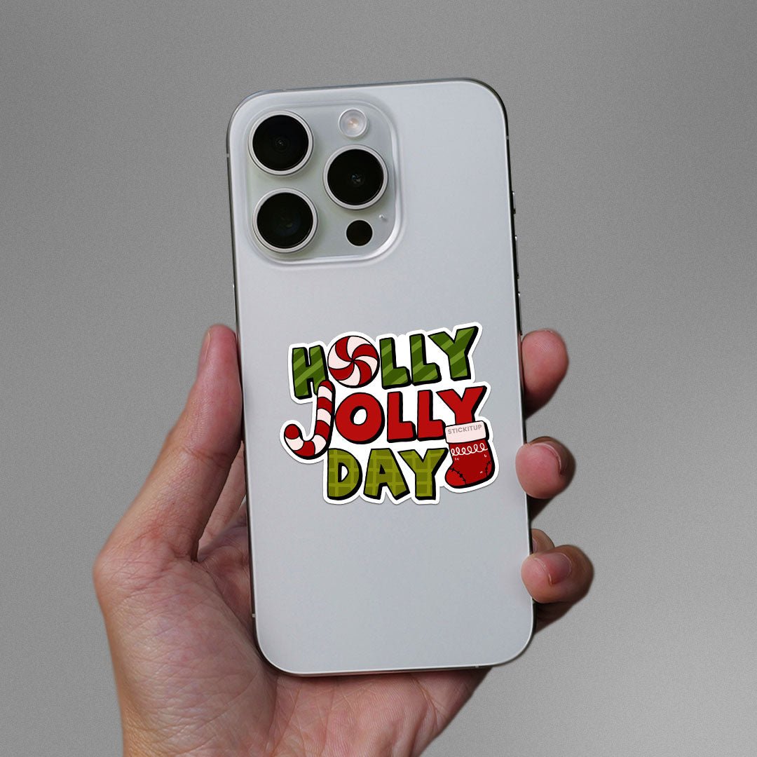 Holly Jolly Day Sticker waterproof vinyl decal for laptop, bike, car & bottle