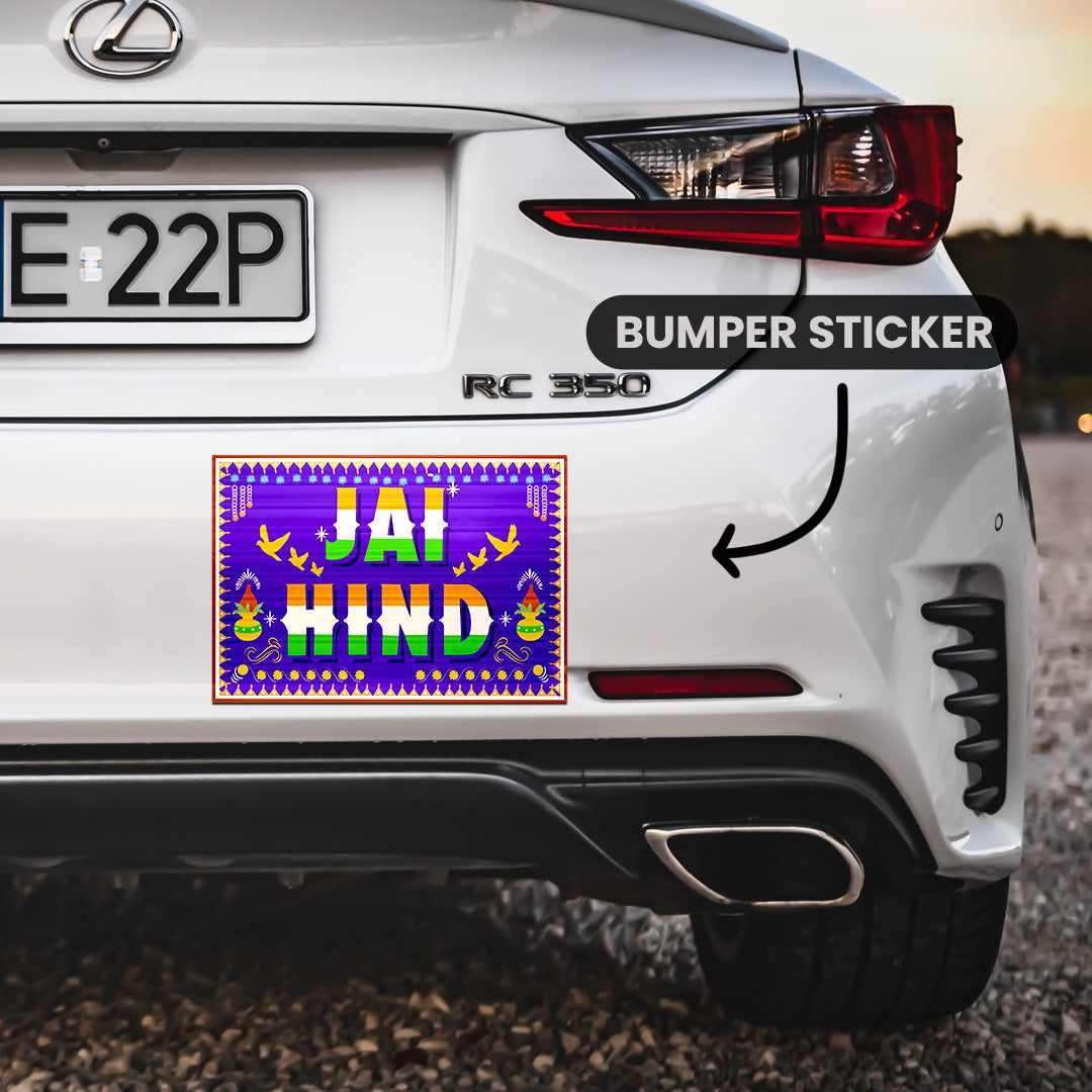 Jai Hind Bumper Sticker waterproof vinyl decal for laptop, bike, car & bottle